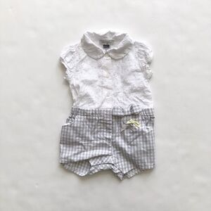 Petit Lem eyelet/gingham mix romper  EUC 9 months